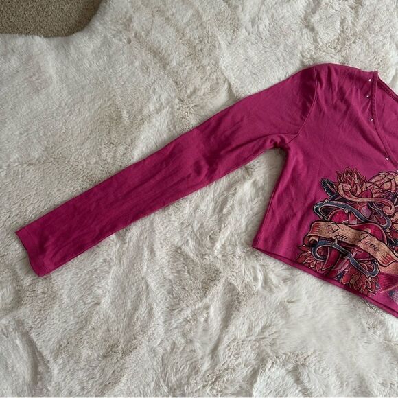 NWT Urban Outfitters UO size M pink y2k ed hardy style cropped long sleeve - Picture 7 of 11